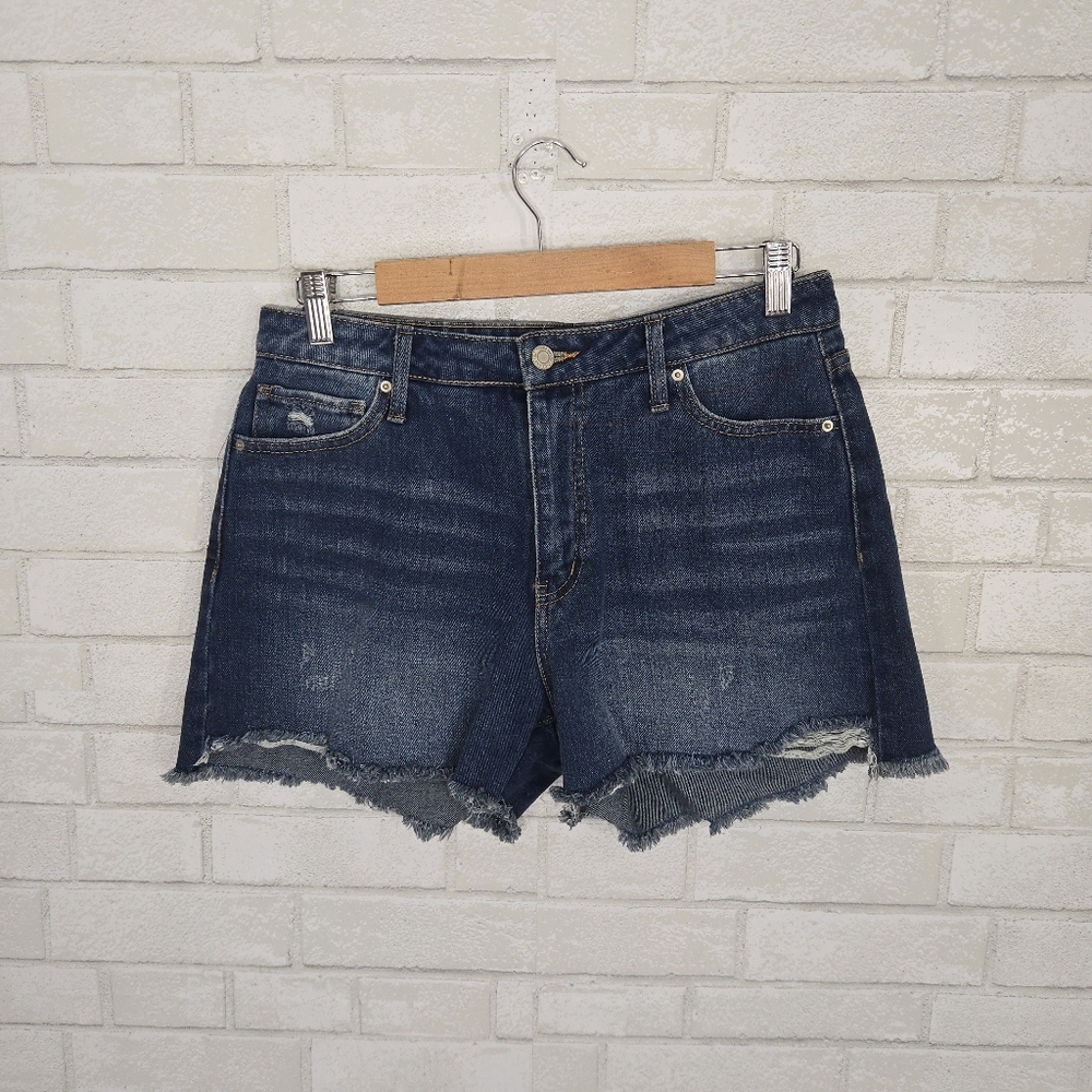 Time and Tru Dark Blue Distressed Denim Jean Shorts